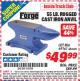 Harbor Freight ITC Coupon 55 LB. RUGGED CAST IRON ANVIL Lot No. 806/69161 Expired: 4/30/15 - $49.99