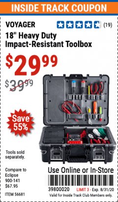 Harbor Freight ITC Coupon VOYAGER 18 IN. ORGANIZER CASE Lot No. 56681 Expired: 8/31/20 - $29.99