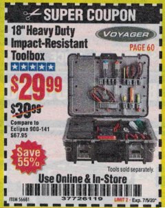 Harbor Freight Coupon VOYAGER 18 IN. ORGANIZER CASE Lot No. 56681 Expired: 7/5/20 - $29.99