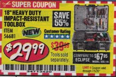 Harbor Freight Coupon 18" HEAVY DUTY IMPACT-RESISTANT TOOLBOX Lot No. 56681 Expired: 7/5/20 - $29.99