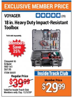 Harbor Freight Coupon VOYAGER 18 IN. ORGANIZER CASE Lot No. 56681 Expired: 12/3/20 - $29.99