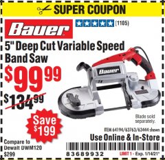 Harbor Freight Coupon 5" DEEP CUT BANDSAW Lot No. 64194 Expired: 1/14/21 - $99.99