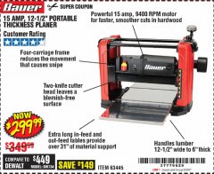 Harbor Freight Coupon 15 AMP 12 1/2" PORTABLE THICKNESS PLANER Lot No. 63445 Expired: 6/30/20 - $299.99