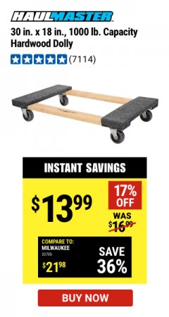 Harbor Freight Coupon 30"X18" 1000LB HARDWOOD DOLLY Lot No. 92486/39757/60496/62398/61897/38970 Expired: 3/24/22 - $13.99