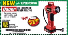 Harbor Freight Coupon BAUER 20V CORDLESS 0-160 PSI INFLATOR - TOOL ONLY Lot No. 56546 Expired: 6/30/20 - $20.99