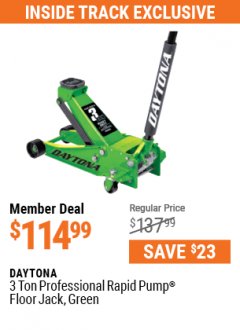 Harbor Freight ITC Coupon DAYTONA RAPID PUMP 3 TON STEEL PROFESSIONAL DUTY FLOOR JACKS Lot No. 64783/64200/64779 Expired: 7/1/21 - $114.99