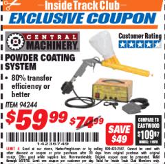 Harbor Freight ITC Coupon CENTRAL MACHINERY POWDER COATING SYSTEM Lot No. 94244 Expired: 5/31/18 - $59.99