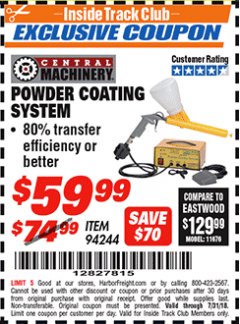 Harbor Freight ITC Coupon CENTRAL MACHINERY POWDER COATING SYSTEM Lot No. 94244 Expired: 7/31/18 - $59.99
