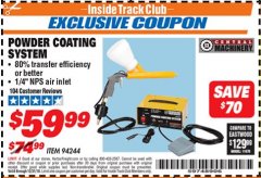 Harbor Freight ITC Coupon CENTRAL MACHINERY POWDER COATING SYSTEM Lot No. 94244 Expired: 12/31/18 - $59.99