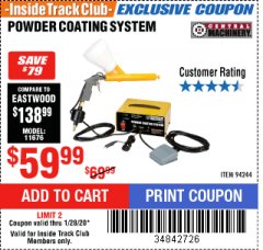 Harbor Freight ITC Coupon CENTRAL MACHINERY POWDER COATING SYSTEM Lot No. 94244 Expired: 1/28/20 - $59.99