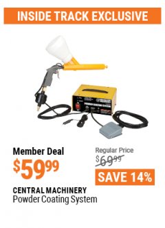 Harbor Freight ITC Coupon CENTRAL MACHINERY POWDER COATING SYSTEM Lot No. 94244 Expired: 4/29/21 - $59.99