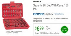 Harbor Freight Coupon 100 PIECE SECURITY BIT SET WITH CASE Lot No. 91310/62657/68457 Expired: 6/30/20 - $6.99
