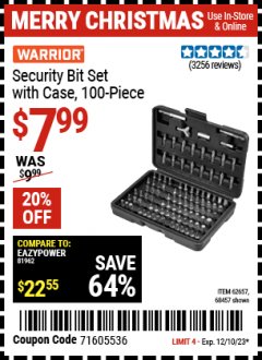 Harbor Freight Coupon 100 PIECE SECURITY BIT SET WITH CASE Lot No. 91310/62657/68457 Expired: 12/10/23 - $7.99