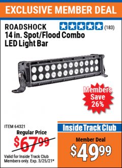 Harbor Freight ITC Coupon 14” SPOT/FLOOD COMBO LED LIGHT BAR Lot No. 64321 Expired: 3/25/21 - $49.99