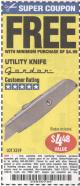 Harbor Freight FREE Coupon GORDON UTILITY KNIFE Lot No. 3359 Expired: 1/24/16 - FWP