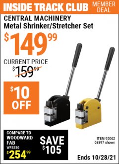 Harbor Freight ITC Coupon METAL SHRINKER/STRETCHER SET Lot No. 68897/95062 Expired: 10/28/21 - $149.99