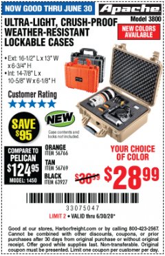 Harbor Freight Coupon APACHE 3800 WEATHERPROOF PROTECTIVE CASE, LARGE Lot No. 56766/56769/63927 Expired: 6/30/20 - $28.99