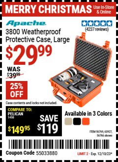 Harbor Freight Coupon APACHE 3800 WEATHERPROOF PROTECTIVE CASE, LARGE Lot No. 56766/56769/63927 Expired: 12/10/23 - $29.99
