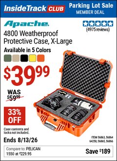 Harbor Freight Coupon APACHE 4800 WEATHERPROOF PROTECTIVE CASE, X-LARGE Lot No. 56863/56864/56865/56866/64250 Valid: 12/31/69 - 8/13/26 - $39.99