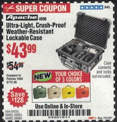 Harbor Freight Coupon ULTRA-LIGHT, CRUSH-PROOF WEATHER-RESISTANT LOCKABLE CASES Lot No. 64250/56865/56866/56864/56863 Expired: 7/31/20 - $43.99