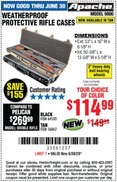 Harbor Freight Coupon WEATHERPROOF PROTECTIVE RIFLE CASE Lot No. 64520, 56862 Expired: 6/30/20 - $114.99