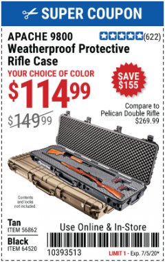 Harbor Freight Coupon WEATHERPROOF PROTECTIVE RIFLE CASE Lot No. 64520, 56862 Expired: 7/5/20 - $114.99