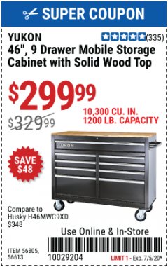 Harbor Freight Coupon $30 OFF YUKON STORAGE CABINETS Lot No. 56613/64012/64023 Expired: 7/5/20 - $299.99