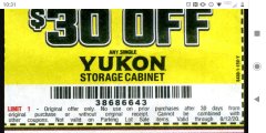 Harbor Freight Coupon $30 OFF YUKON STORAGE CABINETS Lot No. 56613, 64012, 64023 Expired: 8/12/20 - $30