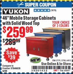 Harbor Freight Coupon $30 OFF YUKON STORAGE CABINETS Lot No. 56613, 64012, 64023 Expired: 2/22/21 - $259.99
