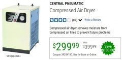 Harbor Freight Coupon COMPRESSED AIR DRYER Lot No. 40211 Expired: 6/30/20 - $299.99