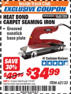 Harbor Freight ITC Coupon HEAT BOND CARPET SEAMING IRON Lot No. 62133/66738 Expired: 1/31/20 - $34.99