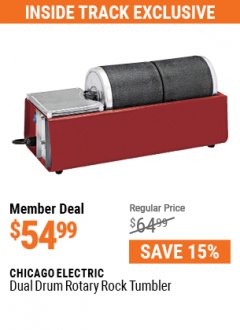 Harbor Freight ITC Coupon DUAL DRUM ROTARY ROCK TUMBLER Lot No. 67632 Expired: 7/29/21 - $54.99