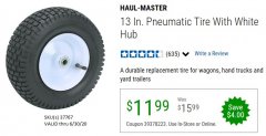 Harbor Freight Coupon 13 IN. PENUMATIC TIRE WITH WHITE HUB Lot No. 37767 Expired: 6/30/20 - $11.99