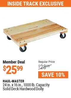Harbor Freight ITC Coupon 24&rdquo; X 16&rdquo; SOLID DECK HARDWOOD DOLLY Lot No. 56782 Expired: 7/29/21 - $25.99