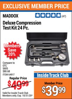 Harbor Freight ITC Coupon MADDOX 24 PIECE DELUXE COMPRESSION TEST KIT Lot No. 64917 Expired: 10/31/20 - $39.99