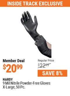 Harbor Freight ITC Coupon HARDY 9 MIL INDUSTRIAL STRENGTH POWDER-FREE NITRILE GLOVES - PACK OF 50 Lot No. 617433 Expired: 7/29/21 - $20.99
