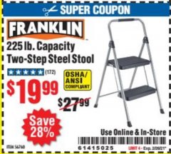 Harbor Freight Coupon FRANKLIN TWO-STEP STOOL Lot No. 56760 Expired: 2/26/21 - $19.99