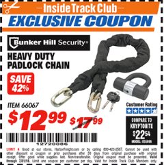 Harbor Freight ITC Coupon HEAVY DUTY PADLOCK CHAIN Lot No. 66067 Expired: 7/31/18 - $12.99