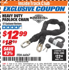 Harbor Freight ITC Coupon HEAVY DUTY PADLOCK CHAIN Lot No. 66067 Expired: 2/28/19 - $12.99