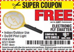 Harbor Freight FREE Coupon ELECTRIC FLY SWATTER Lot No. 61351/40122/62540/62577 Expired: 1/16/19 - FWP