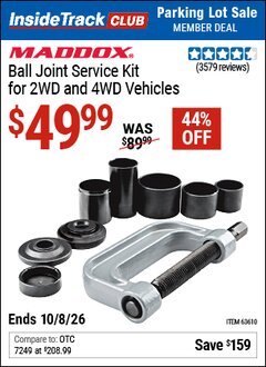 Harbor Freight ITC Coupon MADDOX BALL JOINT SERVICE KIT FOR 2WD AND 4WD VEHICLES Lot No. 64399/63610 Expired: 10/8/26 - $49.99