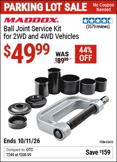 Harbor Freight Coupon MADDOX BALL JOINT SERVICE KIT FOR 2WD AND 4WD VEHICLES Lot No. 64399/63610 Expired: 10/11/26 - $49.99