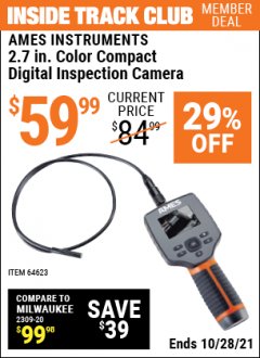 Harbor Freight ITC Coupon AMES 2.7" COLOR COMPACT DIGITAL INSPECTION CAMERA Lot No. 64623 Expired: 10/28/21 - $59.99