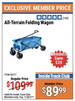 Harbor Freight ITC Coupon ALL-TERRAIN FOLDING WAGON Lot No. 56117 Expired: 1/21/21 - $89.99