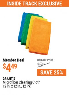 Harbor Freight ITC Coupon GRANT'S 12" X 12" MICROFIBER CLEANING CLOTHS PACK OF 12 Lot No. 63357/63361/57161/63362 Expired: 7/1/21 - $4.49