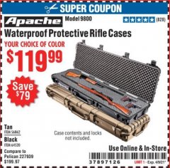 Harbor Freight Coupon APACHE 9800 WATERPROOF PROTECTIVE RIFLE CASES (BLACK/TAN) Lot No. 64520/56862 Expired: 4/9/21 - $119.99