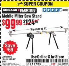 Harbor Freight Coupon MOBILE MITER SAW STAND Lot No. 63409/62750 Expired: 9/21/20 - $99.99