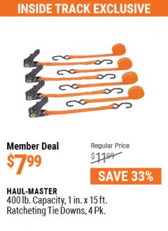 Harbor Freight ITC Coupon 4 PC. TIE DOWN Lot No. 63056/63094 Expired: 7/29/21 - $7.99