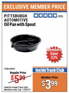 Harbor Freight ITC Coupon OIL PAN WITH SPOUT Lot No. 69467/66000 Expired: 1/28/21 - $3.99