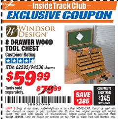 Harbor Freight ITC Coupon EIGHT DRAWER WOOD TOOL CHEST Lot No. 62585/94538 Expired: 10/31/18 - $59.99
